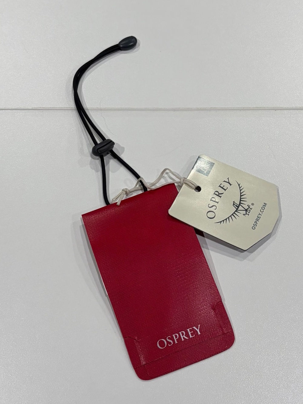 Osprey Luggage Tag Red NWT Elastic Draw Cord Clear Window for Business Card